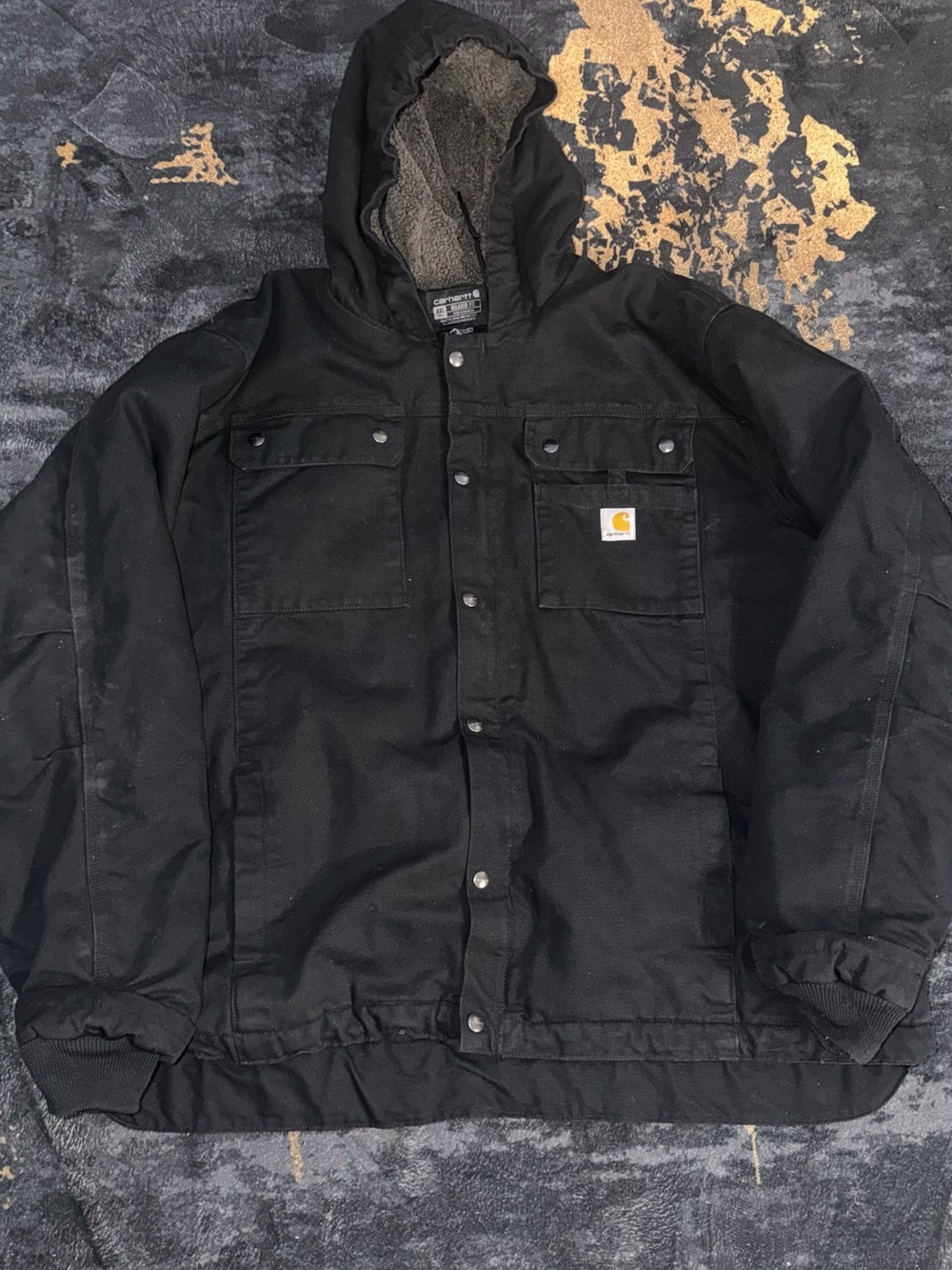 Carhartt Black Hooded Sherpa-Lined Work Jacket 4XLT Washed Duck Bartlett Jacket
